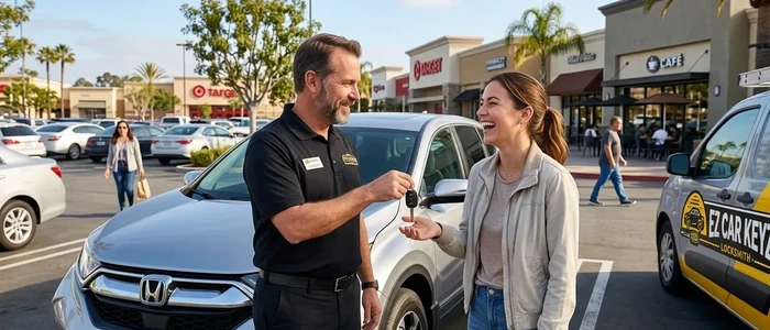 Customer with a replacement Honda CR-V car key from EZ Car Keyz in San Diego County