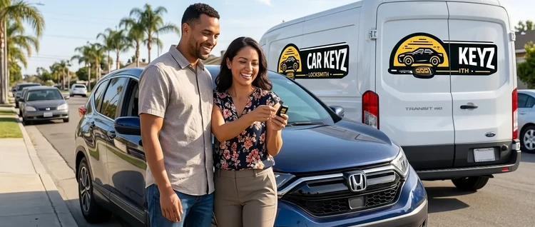 Happy customers with their replacement Honda CR-V car key from EZ Car Keyz in San Diego County