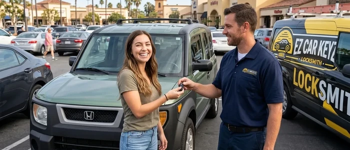 Customer with a replacement Honda Element car key from EZ Car Keyz in San Diego County
