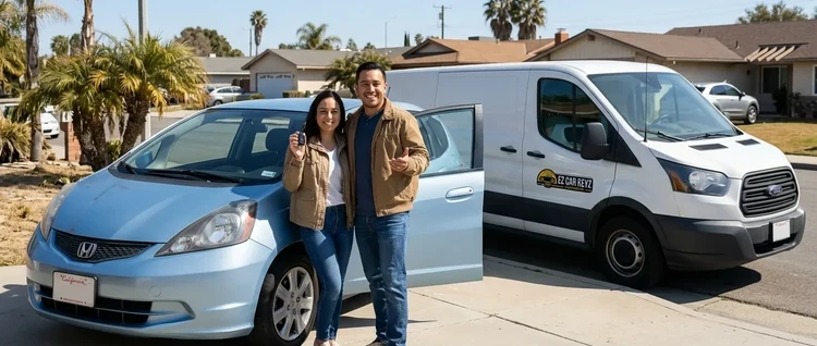 Happy customers with their replacement Honda Fit car key from EZ Car Keyz in San Diego County