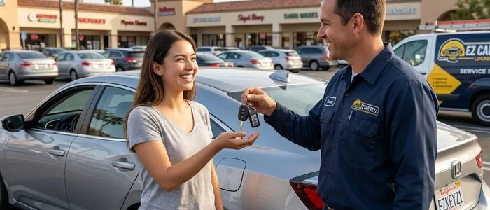 Customer with a replacement Honda Insight car key from EZ Car Keyz in San Diego County