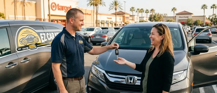 Customer with a replacement Honda Odyssey car key from EZ Car Keyz in San Diego County