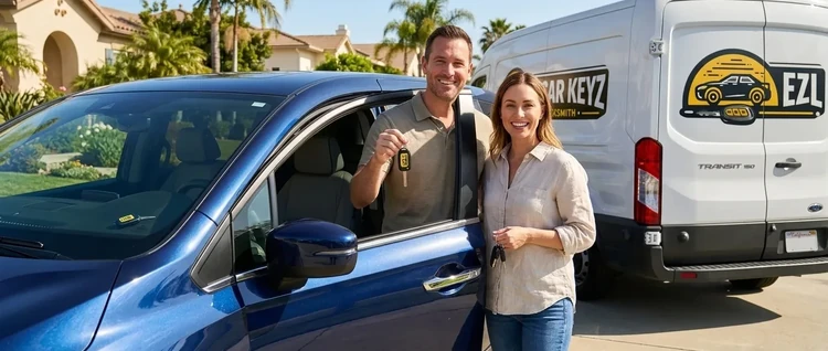 Happy customers with their replacement Honda Odyssey car key from EZ Car Keyz in San Diego County