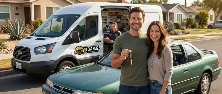 Happy customers with their replacement Honda Prelude car key from EZ Car Keyz in San Diego County