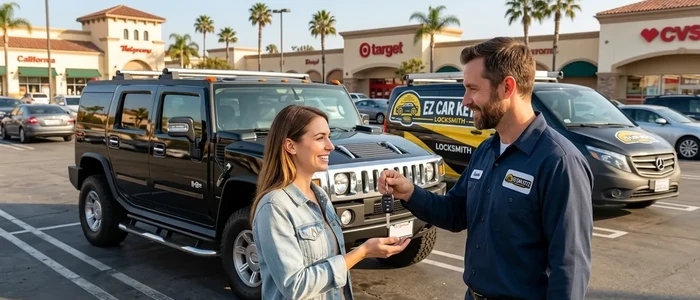 Customer with a replacement Hummer H2 car key from EZ Car Keyz in San Diego County