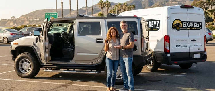 Happy customers with their replacement Hummer H2 car key from EZ Car Keyz in San Diego County