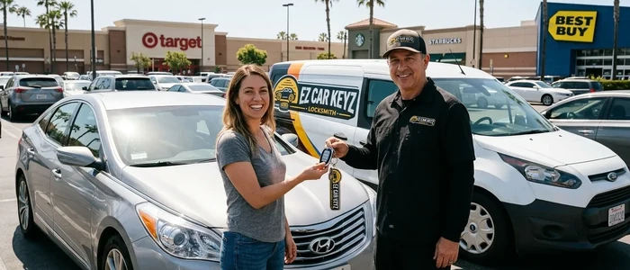 Customer with a replacement Hyundai Azera car key from EZ Car Keyz in San Diego County