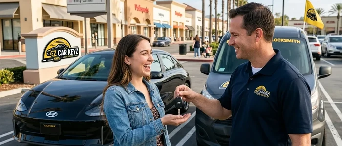 Customer with a replacement Hyundai IONIQ-6 car key from EZ Car Keyz in San Diego County