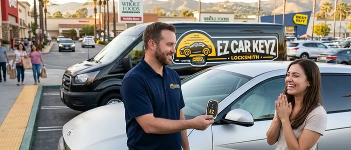 Customer with a replacement Hyundai Ioniq car key from EZ Car Keyz in San Diego County