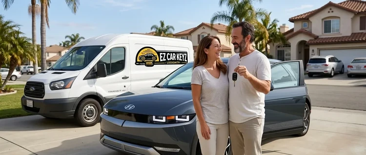 Happy customers with their replacement Hyundai Ioniq car key from EZ Car Keyz in San Diego County