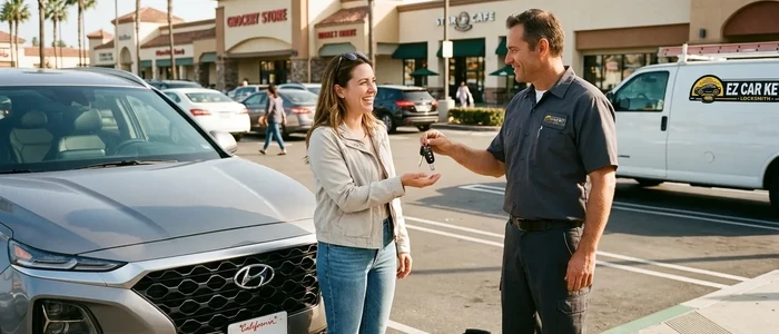 Customer with a replacement Hyundai Santa Fe car key from EZ Car Keyz in San Diego County