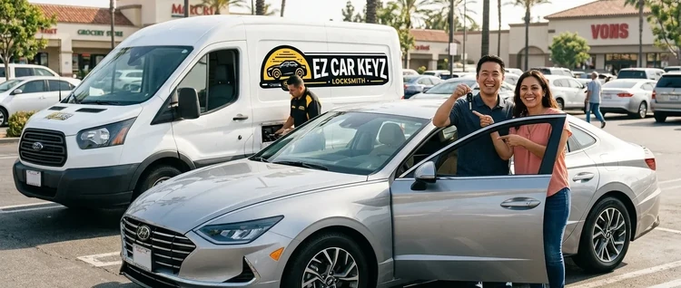 Happy customers with their replacement Hyundai Sonata car key from EZ Car Keyz in San Diego County