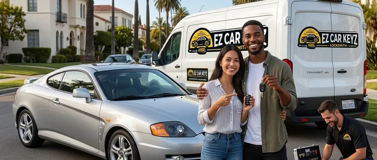 Happy customers with their replacement Hyundai Tiburon car key from EZ Car Keyz in San Diego County