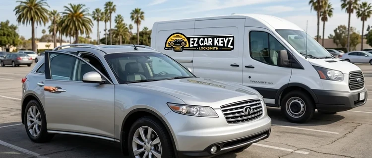 Happy customers with their replacement Infiniti FX35 car key from EZ Car Keyz in San Diego County