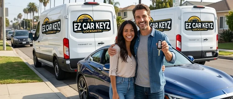 Happy customers with their replacement Infiniti Q60 car key from EZ Car Keyz in San Diego County