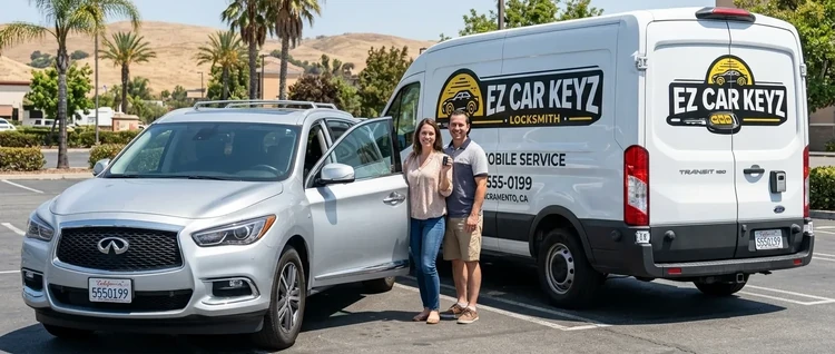 Happy customers with their replacement Infiniti QX60 car key from EZ Car Keyz in San Diego County