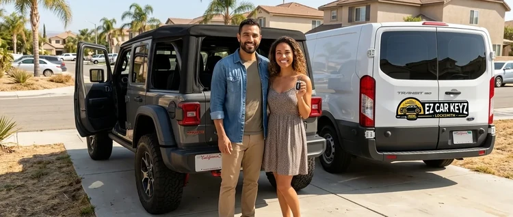 Happy customers with their replacement Jeep Wrangler car key from EZ Car Keyz in San Diego County