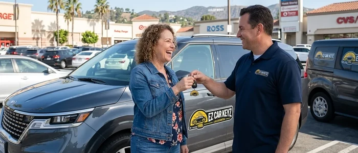 Customer with a replacement Kia Carnival car key from EZ Car Keyz in San Diego County