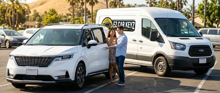 Happy customers with their replacement Kia Carnival car key from EZ Car Keyz in San Diego County
