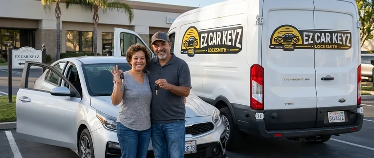 Happy customers with their replacement Kia Forte car key from EZ Car Keyz in San Diego County