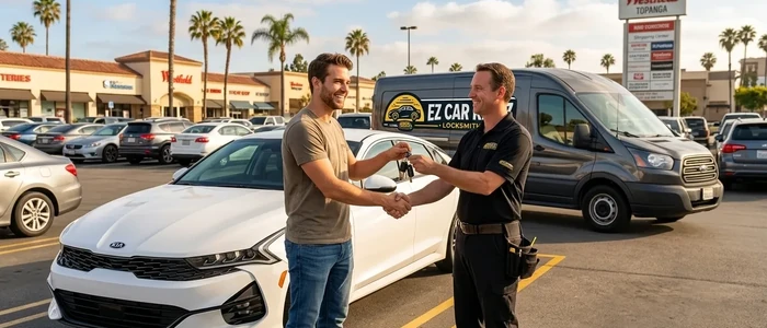 Customer with a replacement Kia K5 car key from EZ Car Keyz in San Diego County