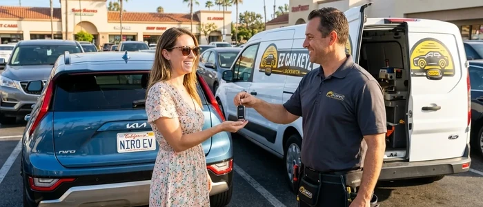 Customer with a replacement Kia Niro car key from EZ Car Keyz in San Diego County