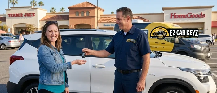 Customer with a replacement Kia Seltos car key from EZ Car Keyz in San Diego County