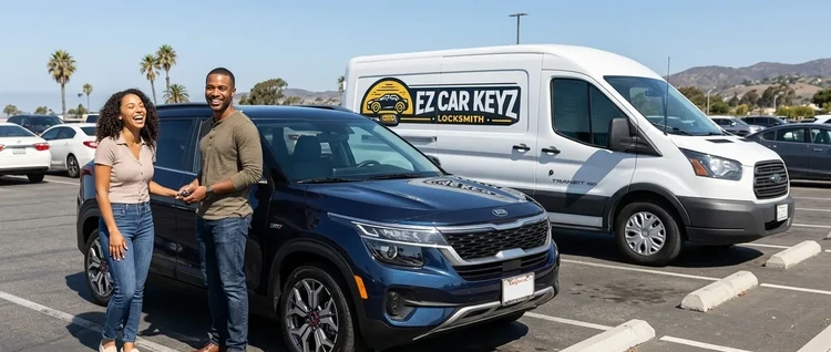 Happy customers with their replacement Kia Seltos car key from EZ Car Keyz in San Diego County