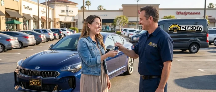 Customer with a replacement Kia Stinger car key from EZ Car Keyz in San Diego County