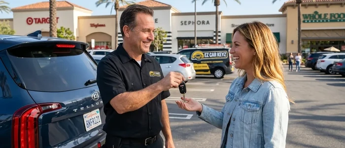 Customer with a replacement Kia Telluride car key from EZ Car Keyz in San Diego County