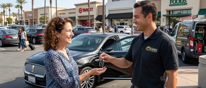 Customer with a replacement Lincoln Continental car key from EZ Car Keyz in San Diego County