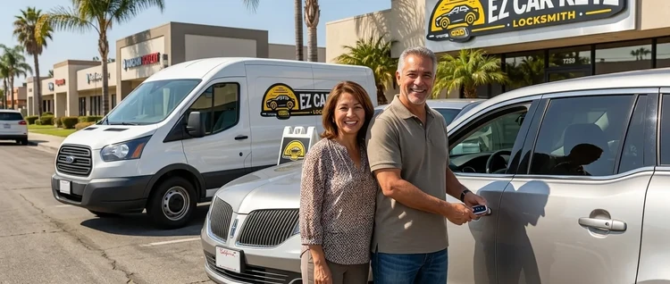Happy customers with their replacement Lincoln MKT car key from EZ Car Keyz in San Diego County