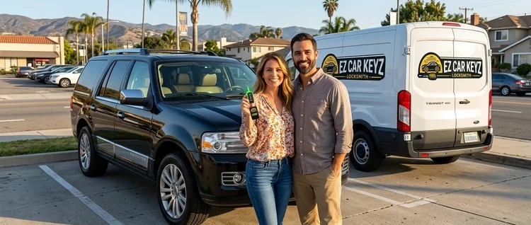Happy customers with their replacement Lincoln Navigator car key from EZ Car Keyz in San Diego County