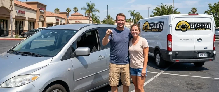 Happy customers with their replacement Mazda 5 car key from EZ Car Keyz in San Diego County