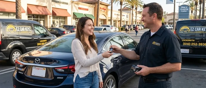Customer with a replacement Mazda 6 car key from EZ Car Keyz in San Diego County