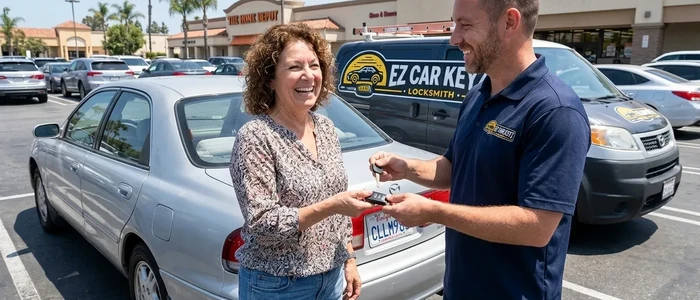 Customer with a replacement Mazda 626 car key from EZ Car Keyz in San Diego County