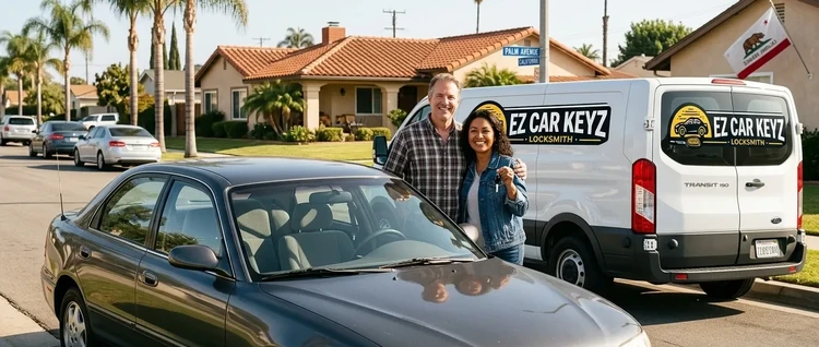 Happy customers with their replacement Mazda 626 car key from EZ Car Keyz in San Diego County