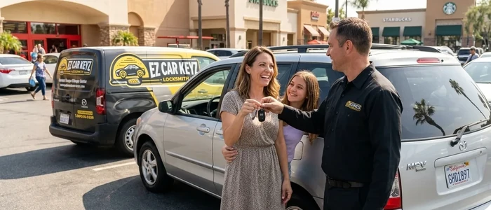 Customer with a replacement Mazda Mpv car key from EZ Car Keyz in San Diego County