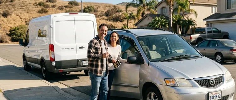 Happy customers with their replacement Mazda Mpv car key from EZ Car Keyz in San Diego County