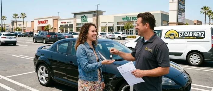 Customer with a replacement Mazda Rx 8 car key from EZ Car Keyz in San Diego County
