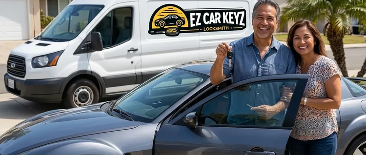 Happy customers with their replacement Mazda Rx 8 car key from EZ Car Keyz in San Diego County