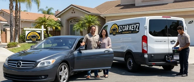 Happy customers with their replacement Mercedes-Benz Cl Class car key from EZ Car Keyz in San Diego County