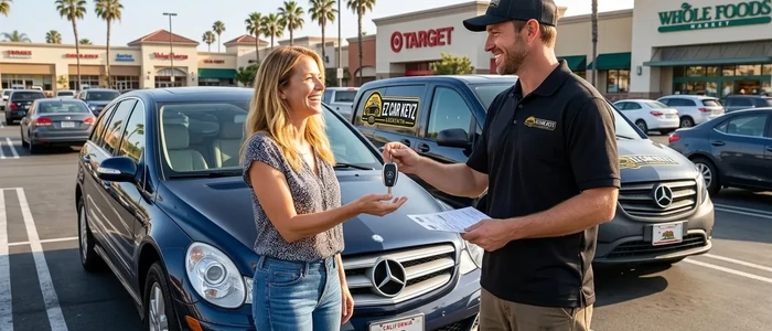 Customer with a replacement Mercedes-Benz R Class car key from EZ Car Keyz in San Diego County
