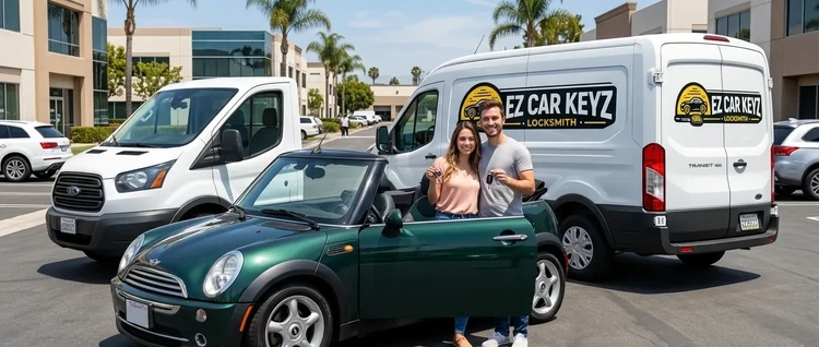 Happy customers with their replacement Mini Convertible car key from EZ Car Keyz in San Diego County
