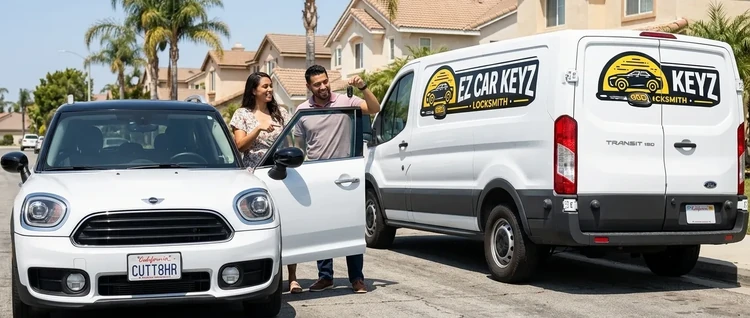 Happy customers with their replacement Mini Countryman car key from EZ Car Keyz in San Diego County