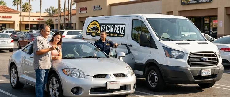 Happy customers with their replacement Mitsubishi Eclipse car key from EZ Car Keyz in San Diego County