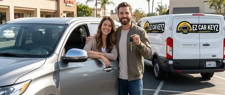 Happy customers with their replacement Mitsubishi Montero Sport car key from EZ Car Keyz in San Diego County