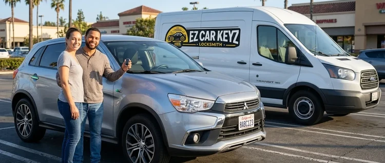 Happy customers with their replacement Mitsubishi Outlander Sport car key from EZ Car Keyz in San Diego County