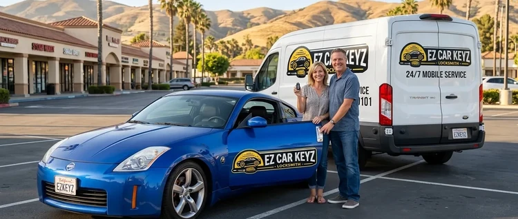 Happy customers with their replacement Nissan 350Z car key from EZ Car Keyz in San Diego County