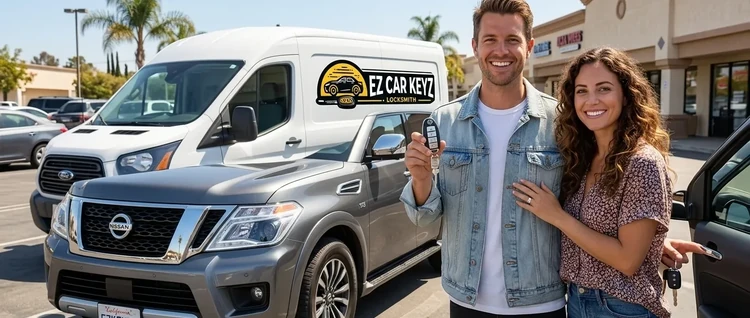 Happy customers with their replacement Nissan Armada car key from EZ Car Keyz in San Diego County
